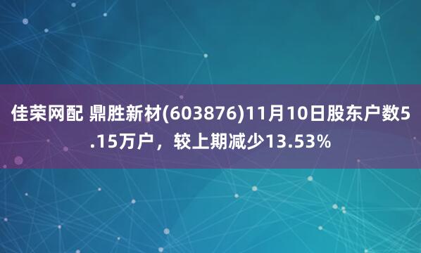 佳荣网配 鼎胜新材(603876)11月10日股东户数5.15万户，较上期减少13.53%